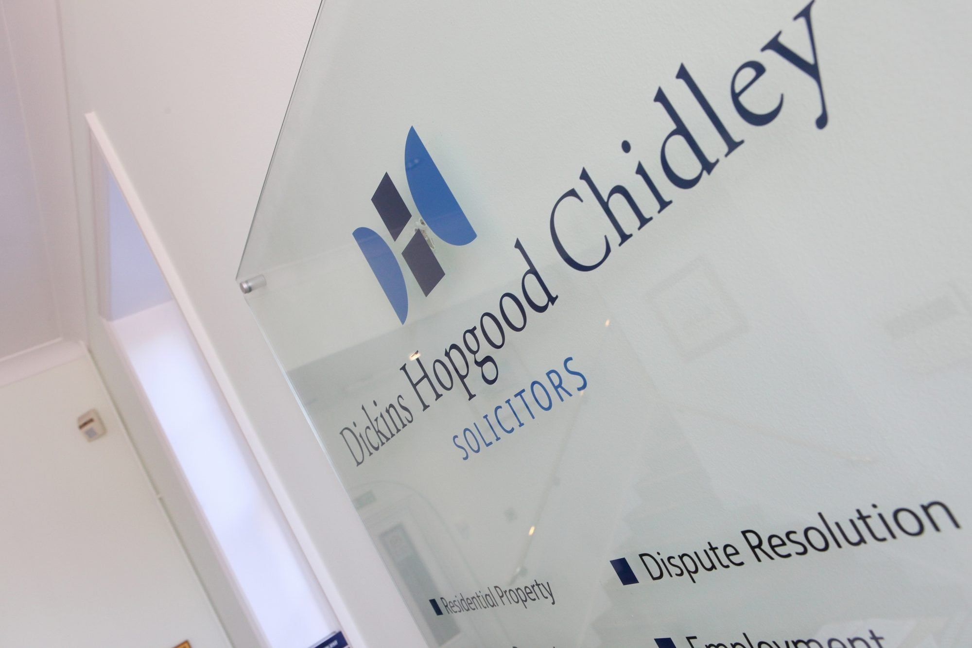 Internal sign noting services of Dickins Hopgood Chidley Solicitors